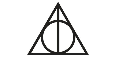 The Deathly Hallows symbol: an equilateral triangle, with a circle inscribed, and a vertical line from the top to the bottom.